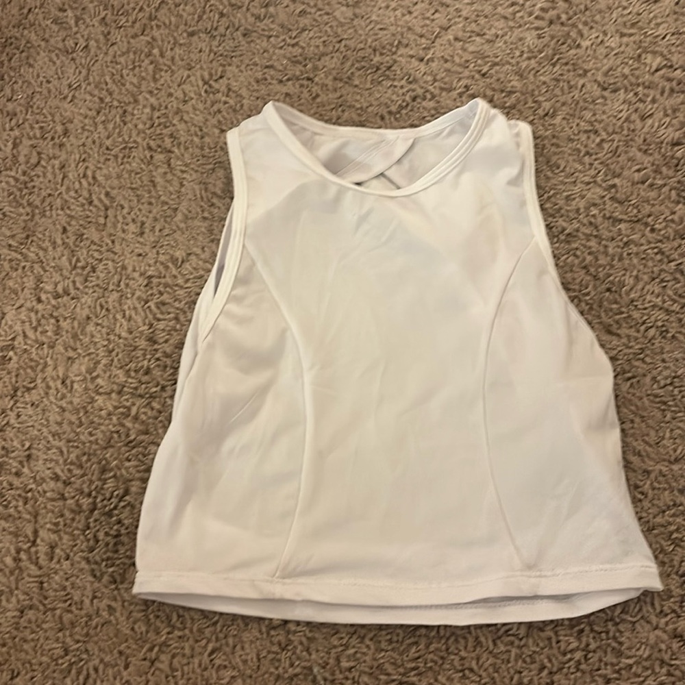 White high neck open back tank